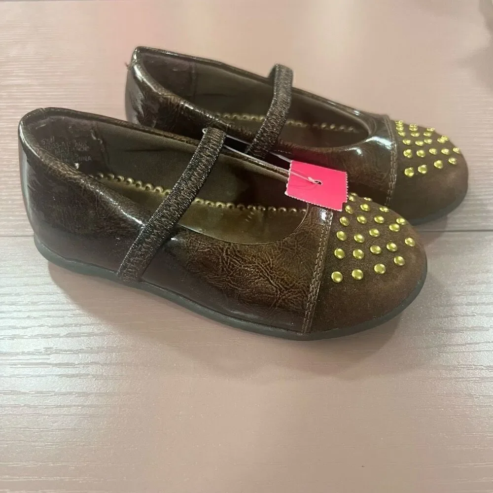 Rachel Shoes Brown and Gold Toddler Dress Shoes size 6.5